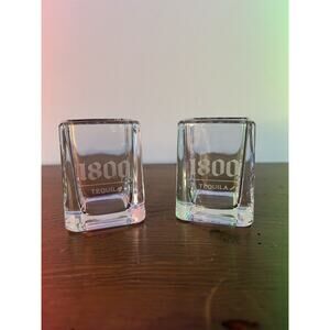 1800 Tequila Clear Glass Square Shot Glasses Set Of 2 Barware Etched Glass